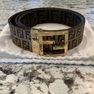 Fendi Gold Buckle Patterned Belt